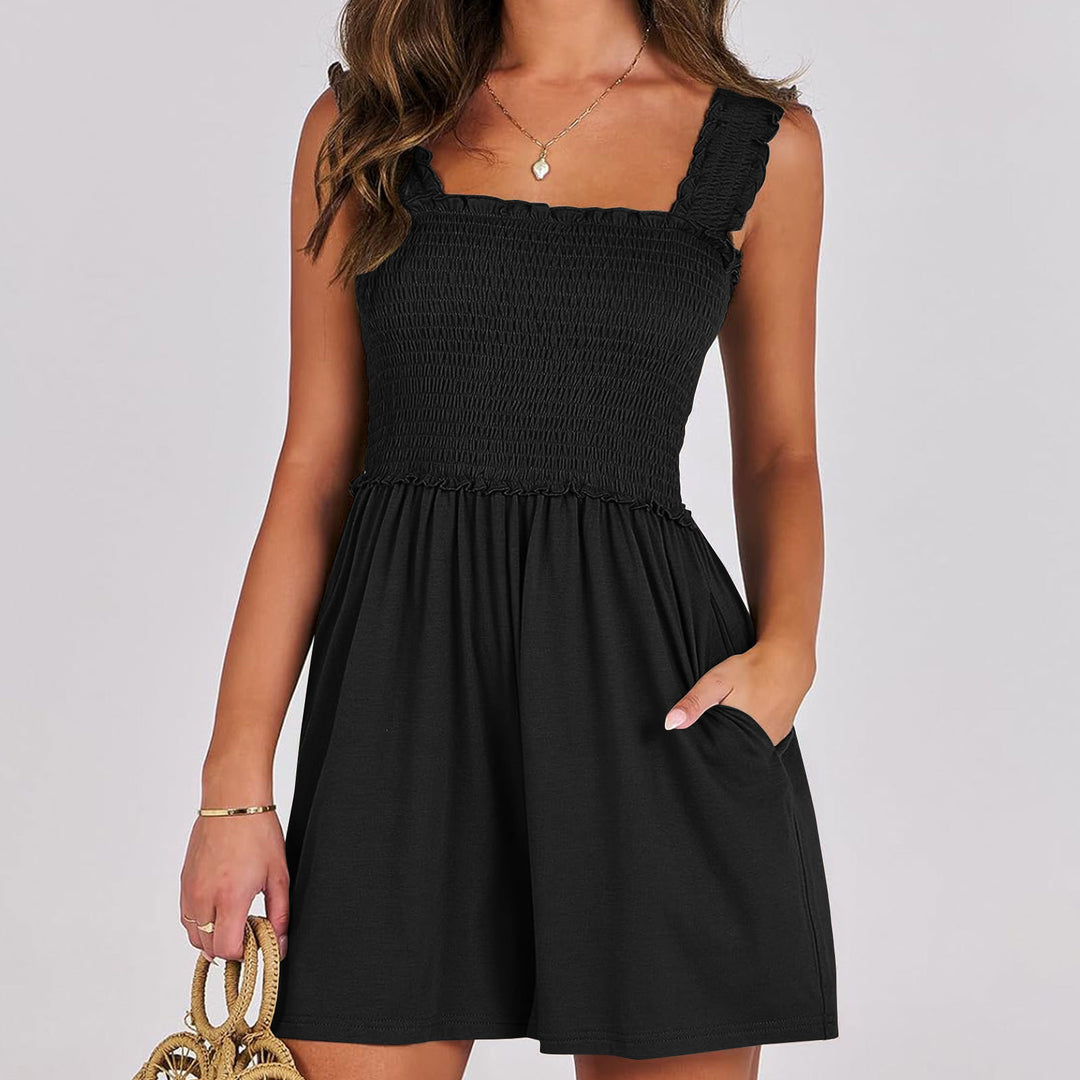 Damen Sommerliches Jumpsuit mit Rüschendetails und praktischen Taschen EB