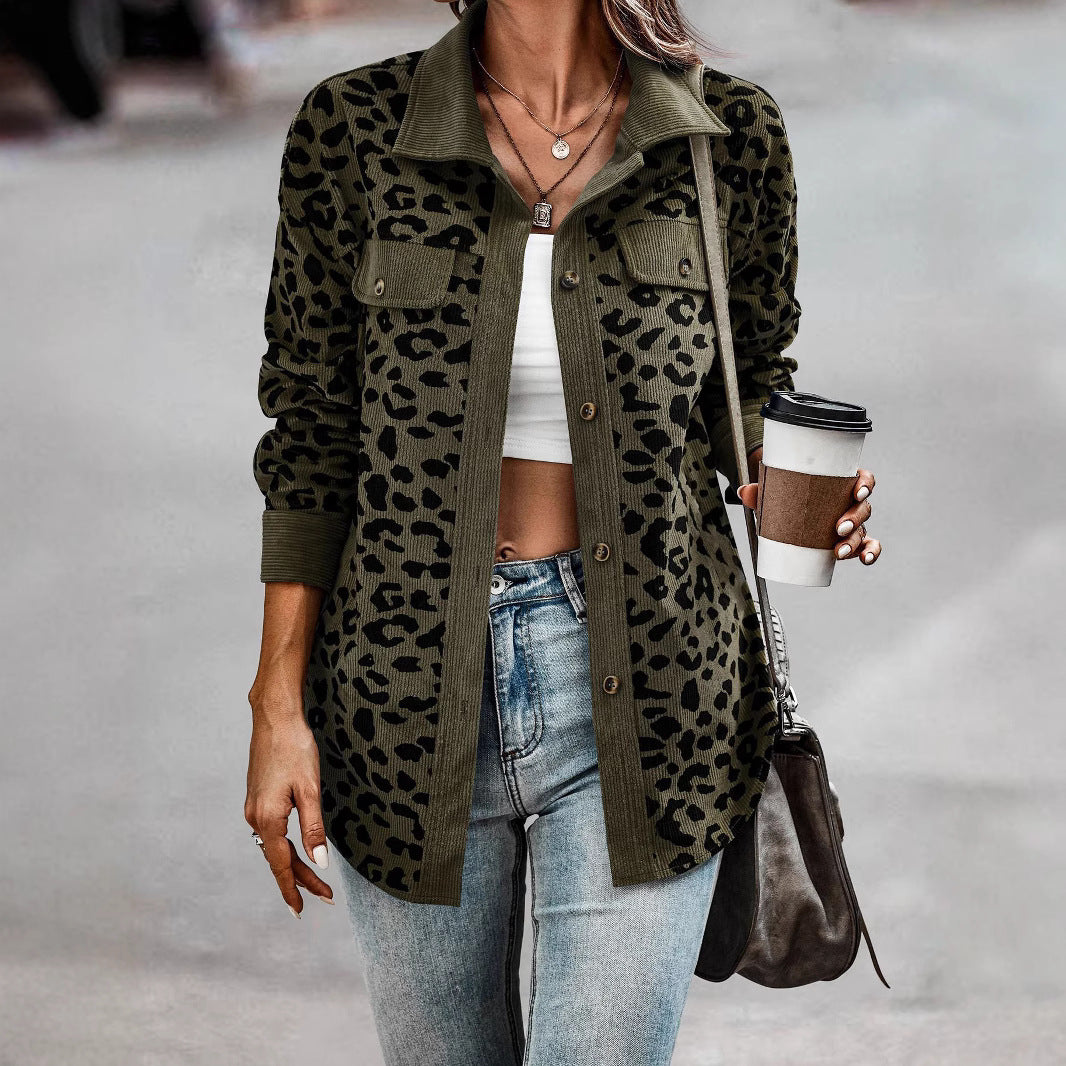 Damen Freizeitjacke mit strukturiertem Leopardenmuster und praktischen Taschen EB