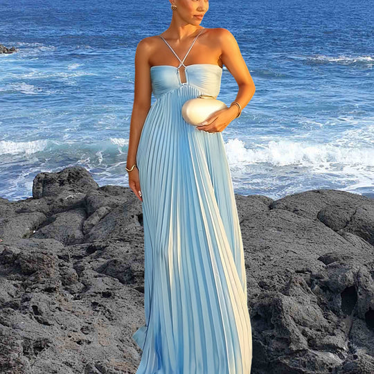 Damen Elegantes Maxi-Kleid mit plissierten Details und schickem Cut-Out EB