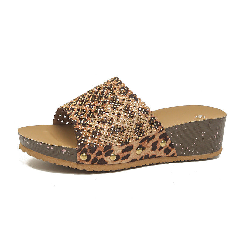 Damen Wedge-Pantoletten mit Glitzer- und Leopardenmuster EB