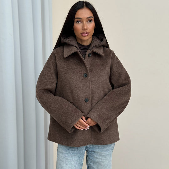 Damen Wolljacke mit modernem Kragen und Knopfverschlüssen EB
