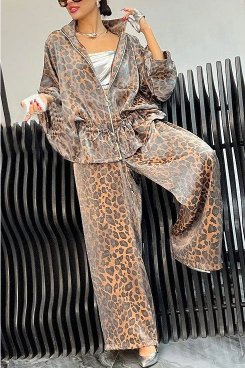 Damen lässiger Jumpsuit mit modischem Leopardenmuster und weitem Schnitt EB