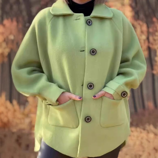 Damen modische und warme Wollejacke mit praktischen Taschen EB