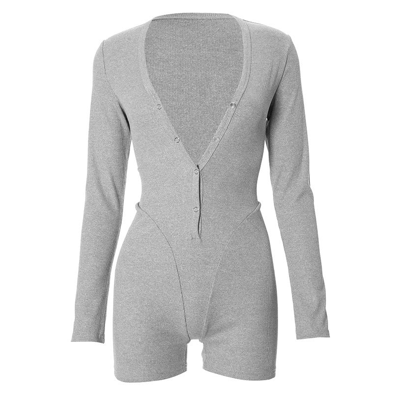 Damen Einteiler mit modernem Schnitt und Knopf-Detail EB
