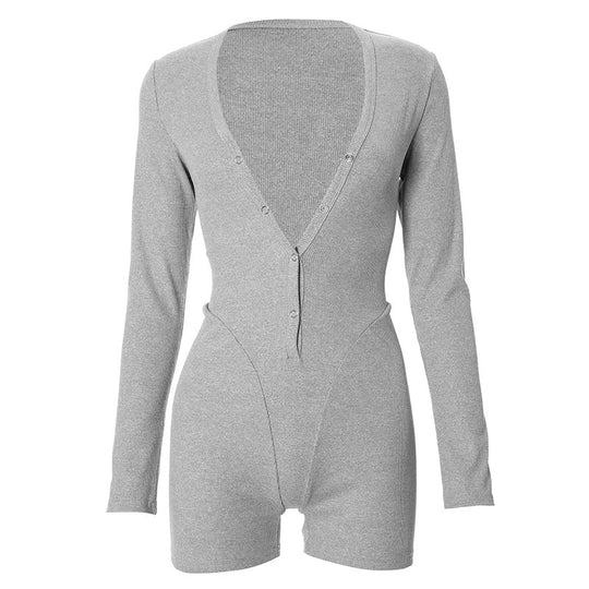 Damen Einteiler mit modernem Schnitt und Knopf-Detail EB