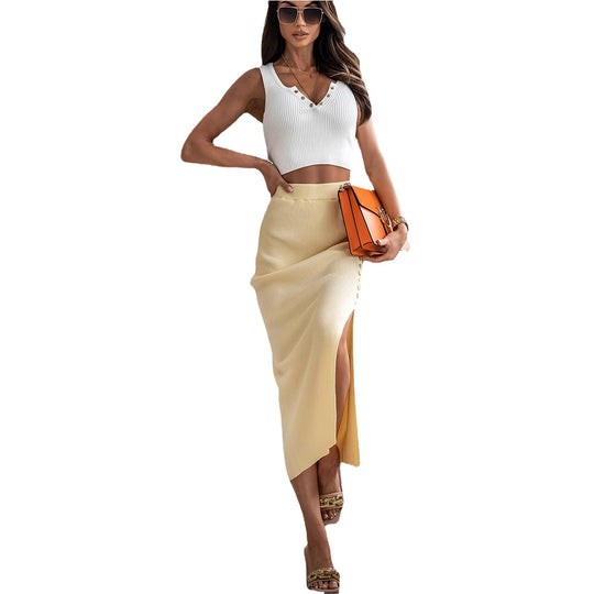 Damen Figurbetonter Strickrock mit Knopfdetail und Schlitz EB