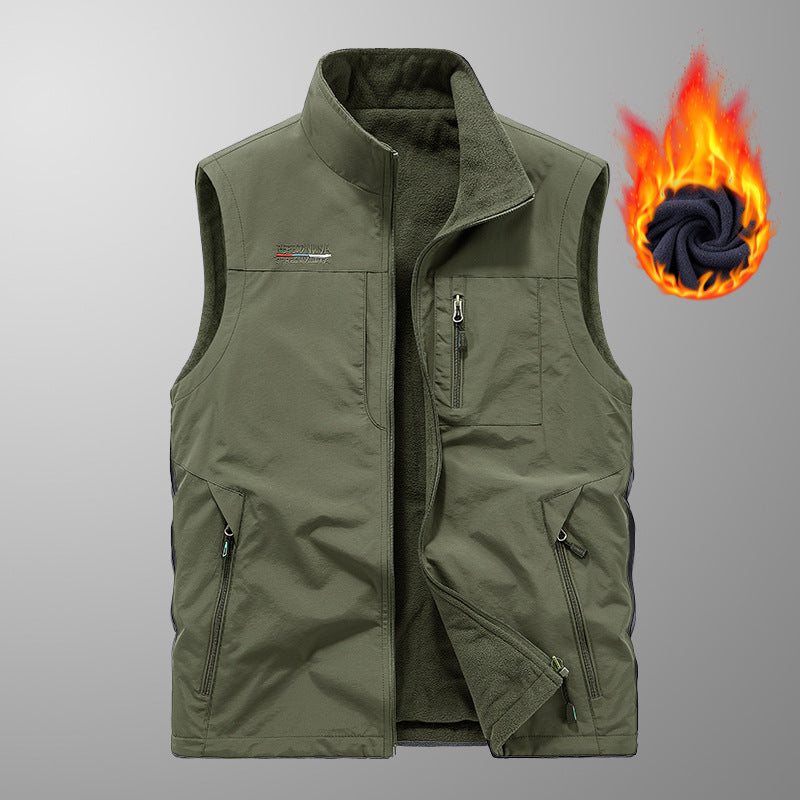 Herren gefütterte Thermo-Weste mit Fleece-Innenfutter, winddichter Außenlage und multiplen Reißverschlusstaschen EB