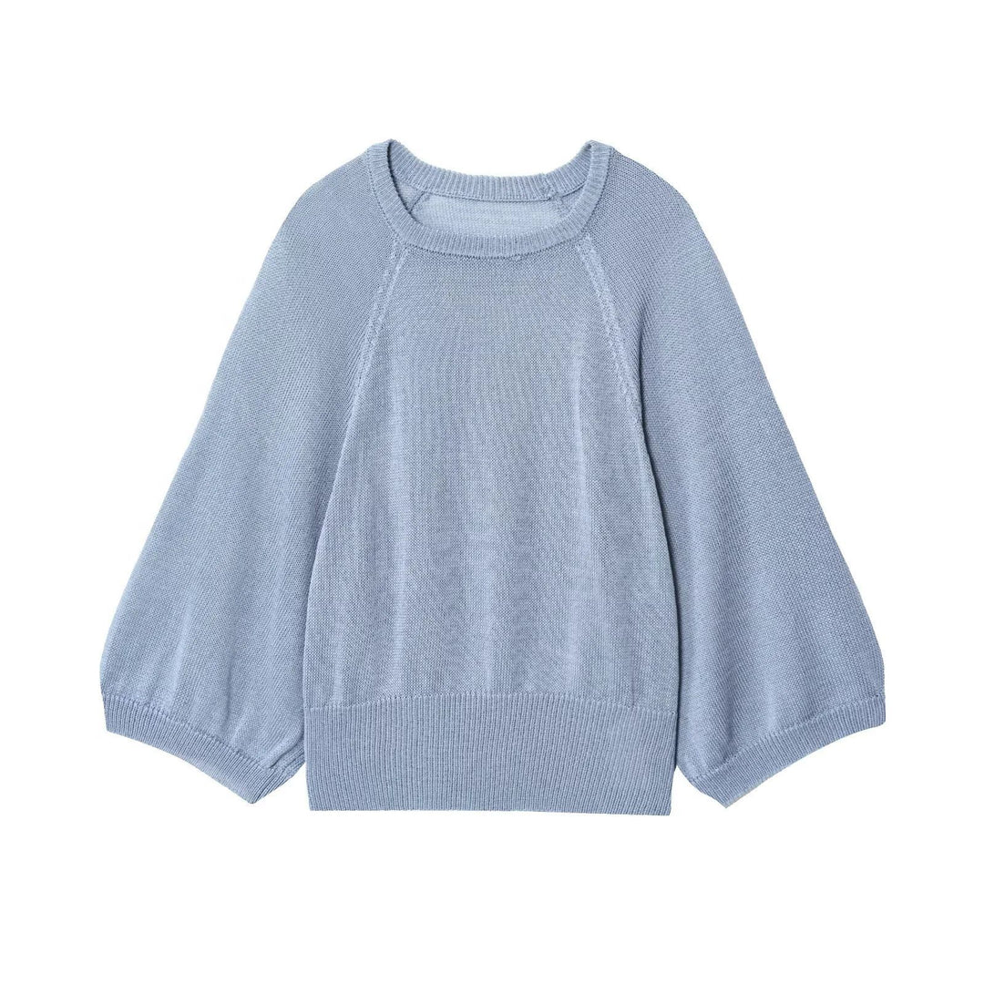 Damen lässiger Pullover mit Weitärmeln und elastischem Bund EB
