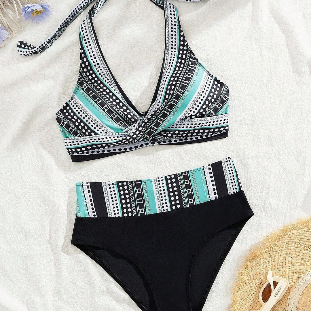 Damen Hochtailliertes Bikini-Set mit modischem Wickel-Oberteil EB