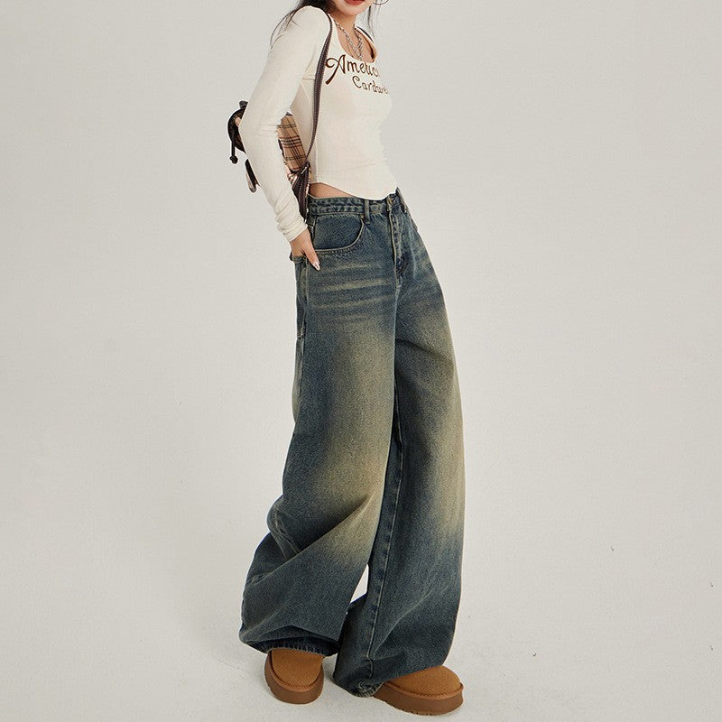 Damen Weite High-Waist Denim-Jeans im lässigen Stil EB