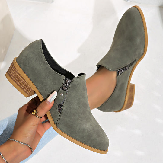 Damen Biker-Stiefeletten mit modischem Reißverschluss und bequemer Sohle EB