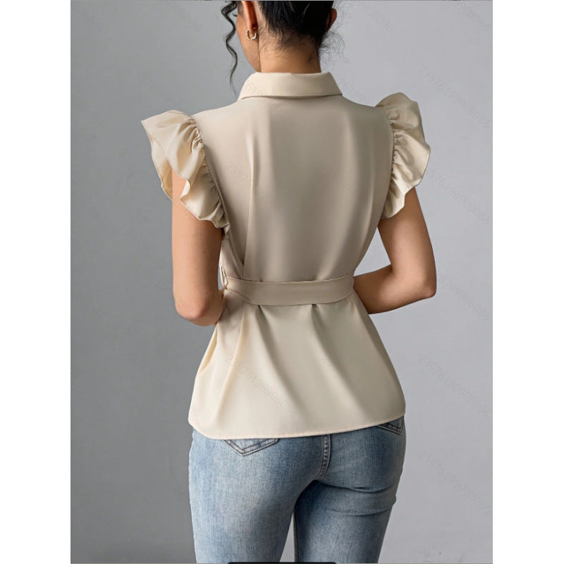 Damen Bluse mit Rüschendetails und Taillengürtel EB