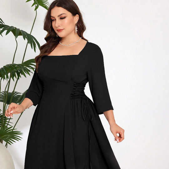 Damen Midi-Kleid mit schickem Quadrat-Ausschnitt und eleganten Rüschendetails EB