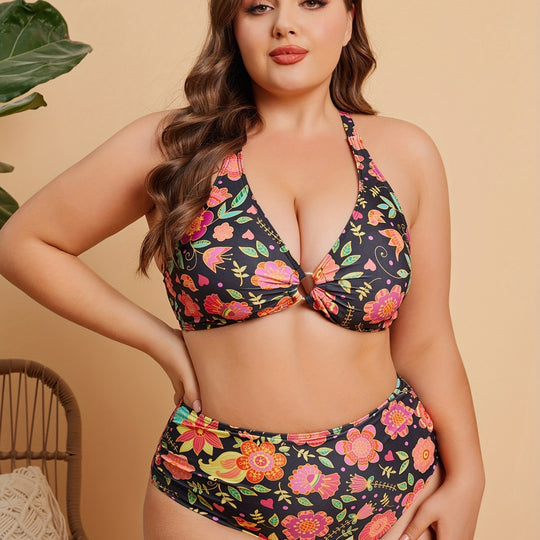 Damen Hoch tailliertes Bikini-Set mit floralem Muster EB