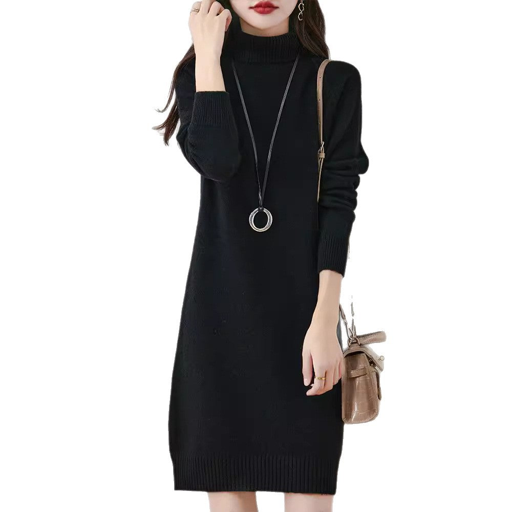 Damen Strickkleid mit hohem Kragen und schmalem Schnitt EB