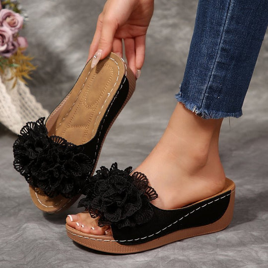Damen Wedge-Pantoletten mit floralen Applikationen EB