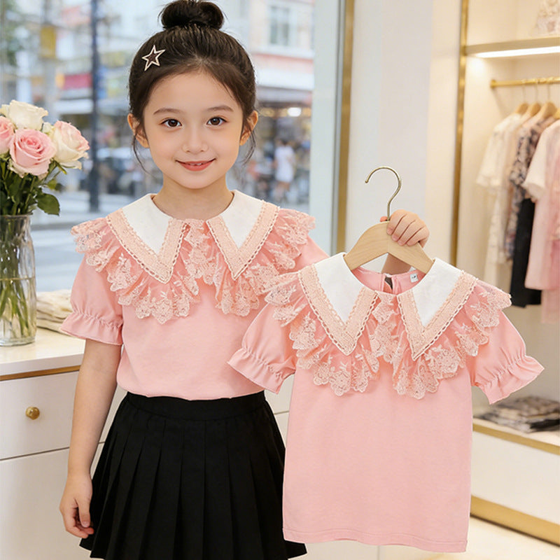 Mädchen Bluse mit trendigem Spitzenkragen EB