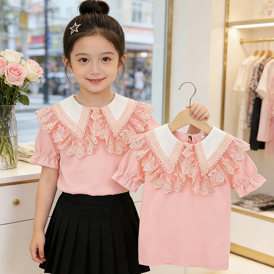 Mädchen Bluse mit trendigem Spitzenkragen EB