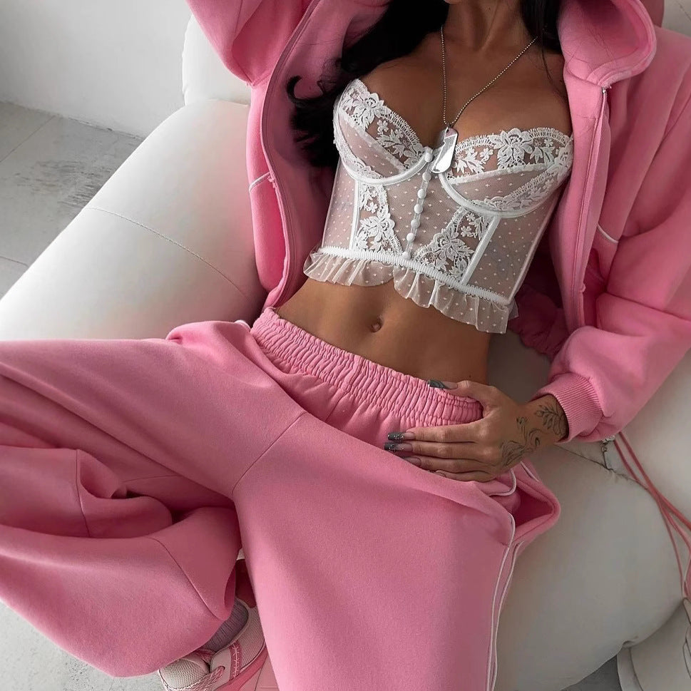 Damen nan weites Oversize-Trackset mit Reißverschluss-Kapuzenjacke und extraweiter Loungehose EB