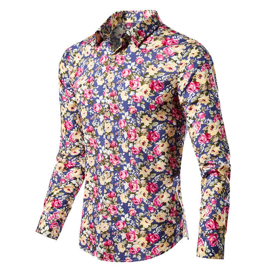 Herren nan florales schmal geschnittenes Hemd mit Kentkragen und durchgehender Knopfleiste EB