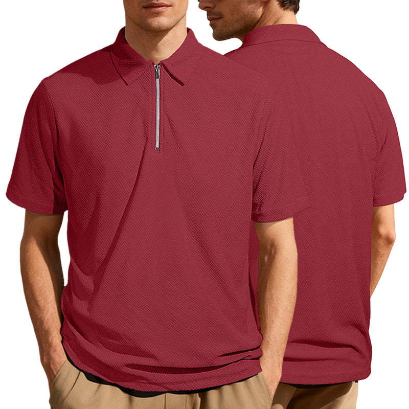 Herren nan schmal geschnittenes Halbzip-Polo mit feiner Fischgrät-Jacquardstruktur EB