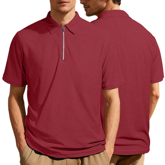 Herren nan schmal geschnittenes Halbzip-Polo mit feiner Fischgrät-Jacquardstruktur EB