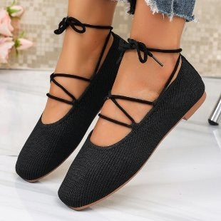Damen elegante Ballerinas mit geschmackvollem Schnürdesign EB
