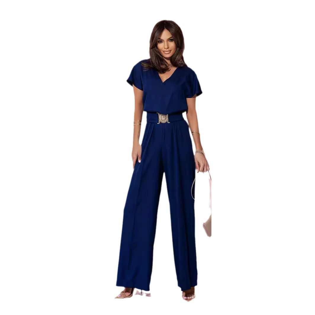 Damen Jumpsuit mit weitem Bein und trendigem Gürtel EB