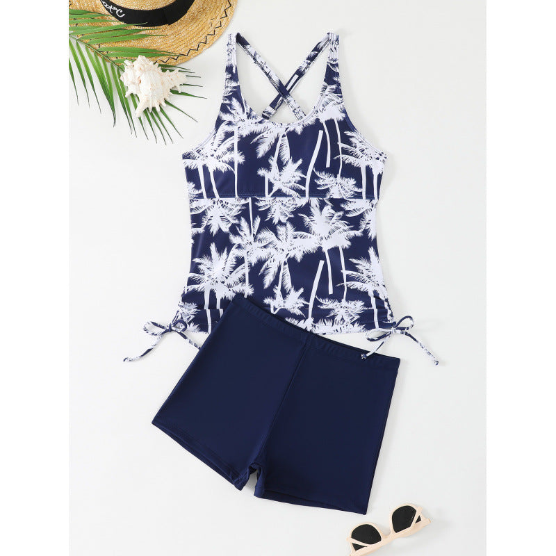 Damen Tankini-Set mit aufregendem Palmenmotiv und verstellbaren Schnüren EB