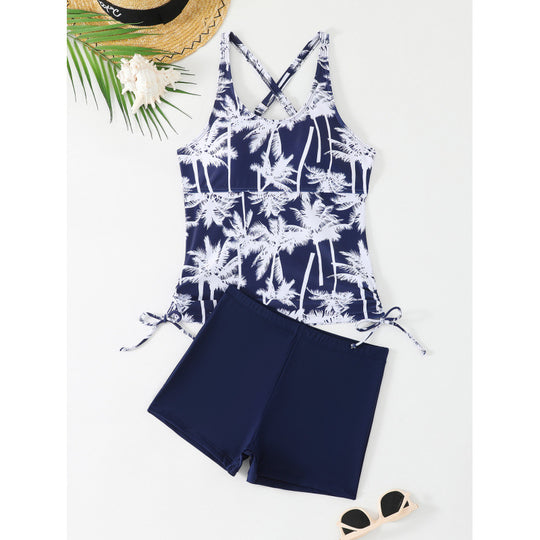 Damen Tankini-Set mit aufregendem Palmenmotiv und verstellbaren Schnüren EB