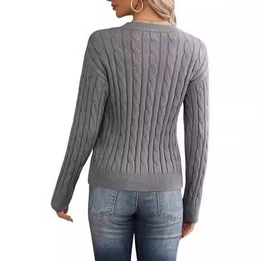 Damen klassischer Strickpullover mit Zopfdesign EB