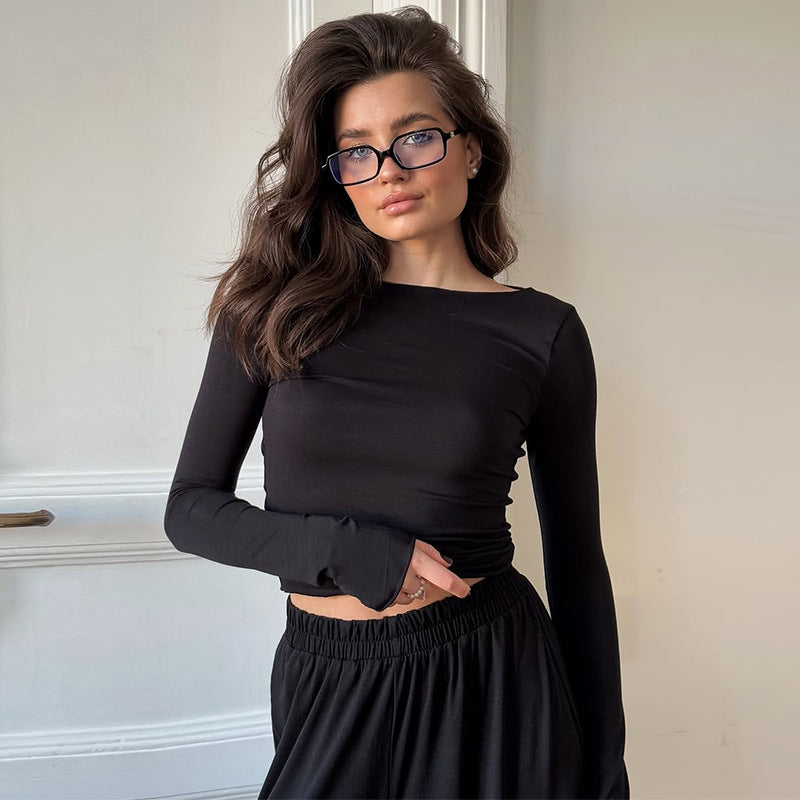 Damen Loungewear Set aus langärmligem Oberteil und weit geschnittenen Hosen EB