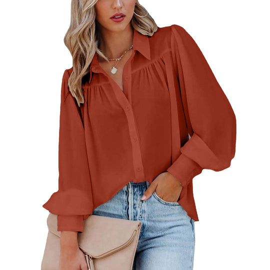Damen Bluse mit femininen Rüschendetails und lockeren Ärmeln EB