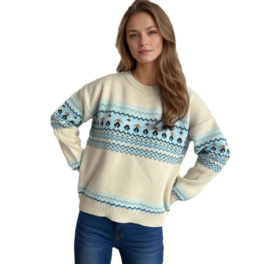 Damen kuscheliger Strickpullover mit festlichem Zopfmuster EB