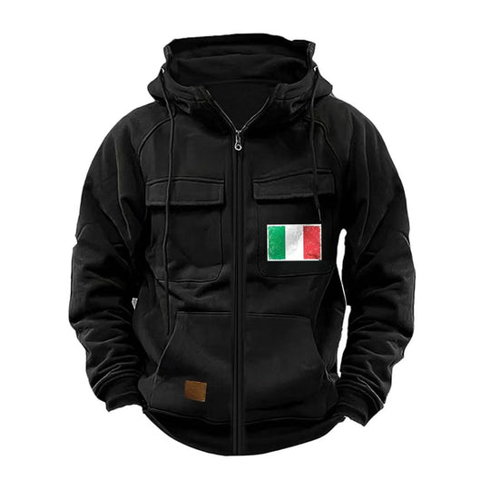Herren modische Kapuzenjacke mit praktischen Taschen und verstellbarem Kragen EB