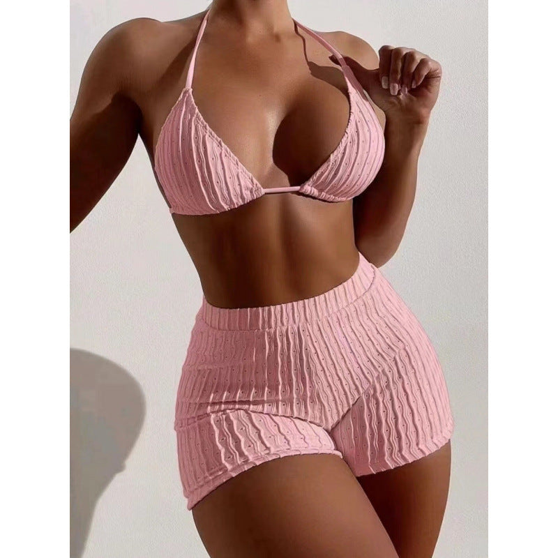Damen Triangel-Bikini mit hochwertigem Rüschendesign und stretchy Shorts EB