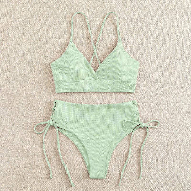 Damen Hochtaillierter Bikini mit verstellbaren Schnürdetails EB