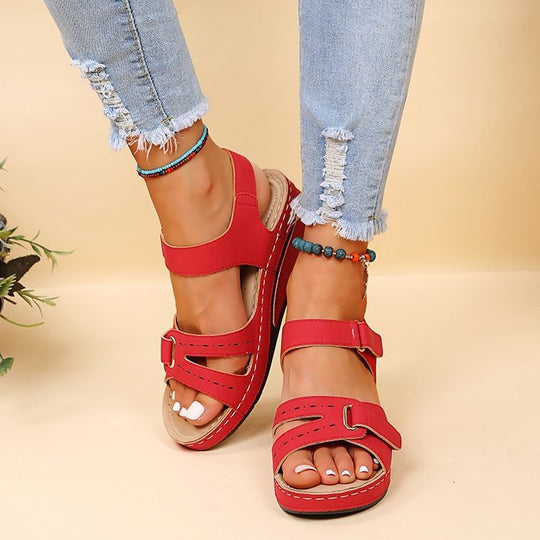 Damen  ergonomische Riemen-Sandalette mit dämpfender Memory-Innensohle und verstellbaren Klettverschlüssen EB