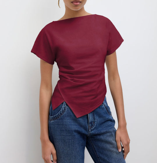 Damen Cropped T-Shirt mit asymmetrischem Schnitt und dekorativem Drapierungseffekt EB