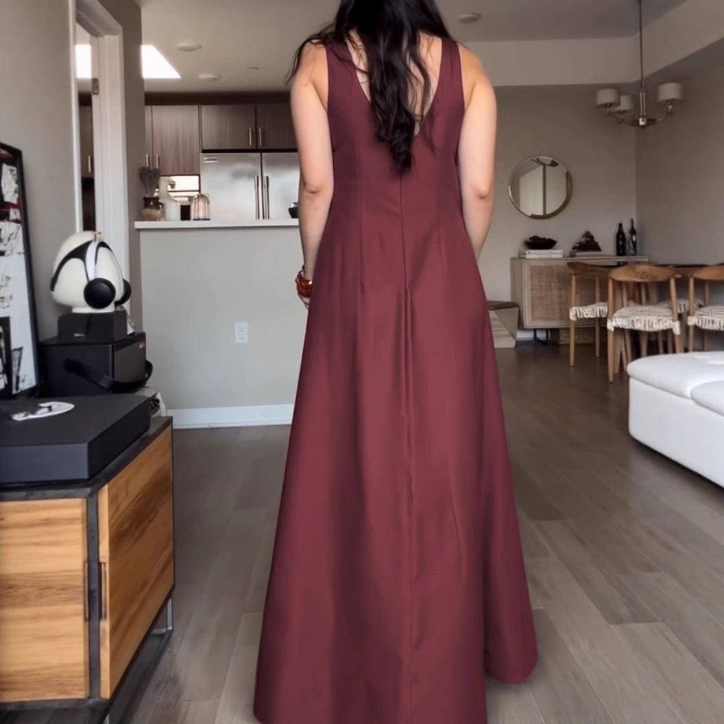 Damen Maxikleid mit elegantem V-Ausschnitt und praktischen Taschen EB
