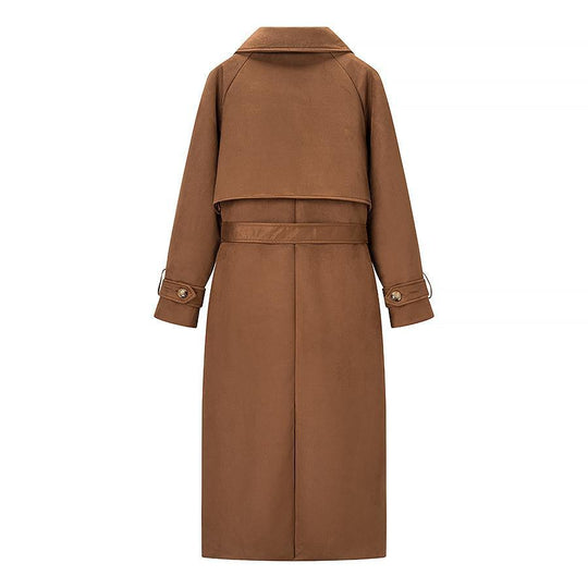 Damen Tragbare Wildleder-Trenchcoat mit Gürtel und großen Taschen EB
