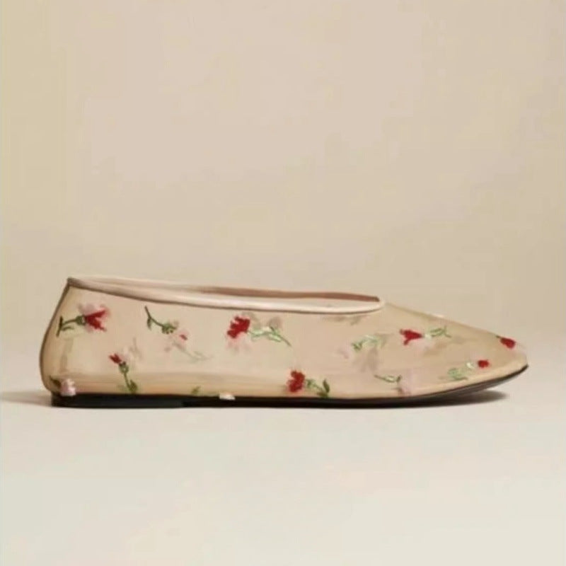 Damen Ballerinas mit floralem Stickmuster und bequemem Innenfutter EB
