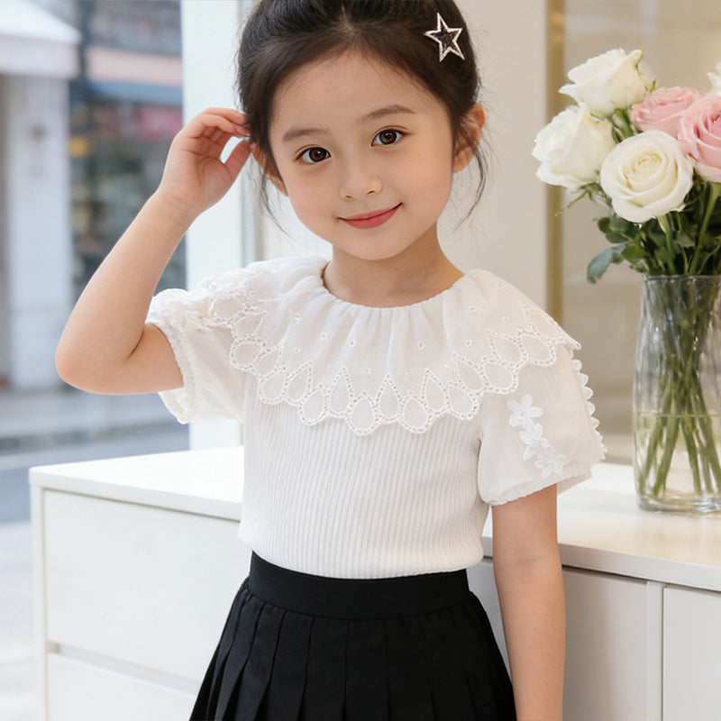 Mädchen modische Bluse mit voluminösem Tüllkragen und eleganten Details EB