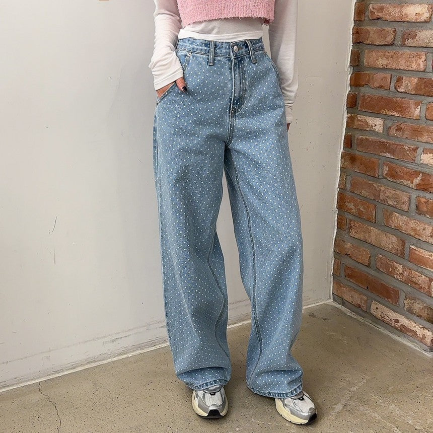 Damen Weit geschnittene Jeans mit Polka-Dots EB