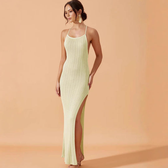 Damen Strick-Maxikleid mit seitlichem Schlitz EB