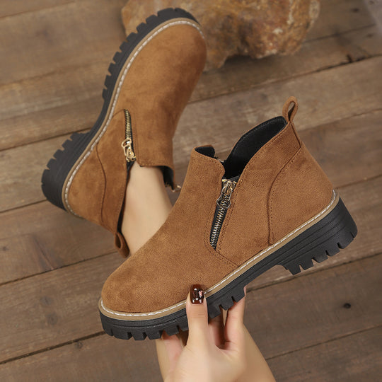 Damen modische Ankle-Stiefeletten mit seitlichem Reißverschluss und rutschfester Sohle EB