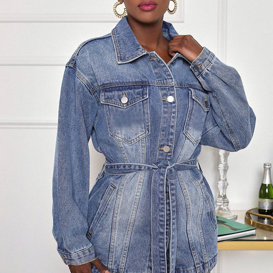Damen Denim-Jacke mit Gürteldetail und lässigem Schnitt EB