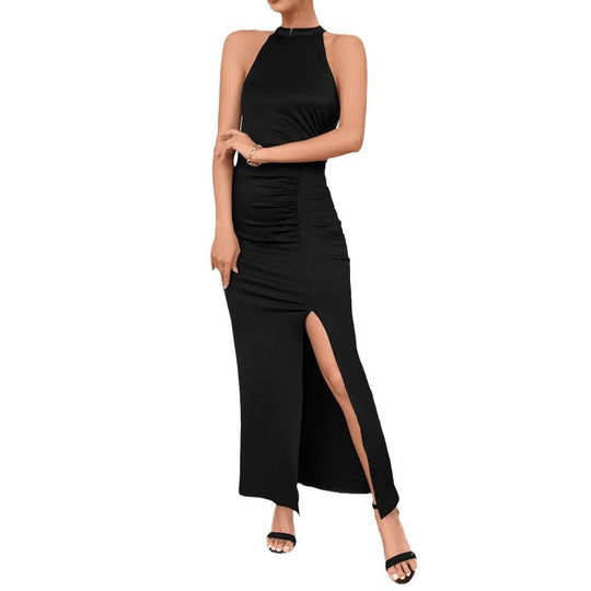 Damen Elegantes Maxikleid mit hohem Schlitz und Raffdetails EB