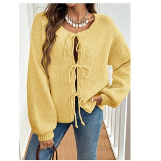 Damen Kurzcardigan mit Bindebändern, Oversize‑Silhouette und Ballonärmeln EB