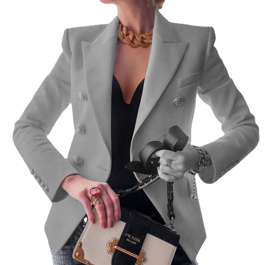 Damen eleganter Double-Breasted Blazer mit goldenen Knöpfen EB